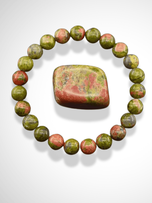 Bracelet améthyste 2 Unakite / 21cm(8.27inch) / 8mm Beads
