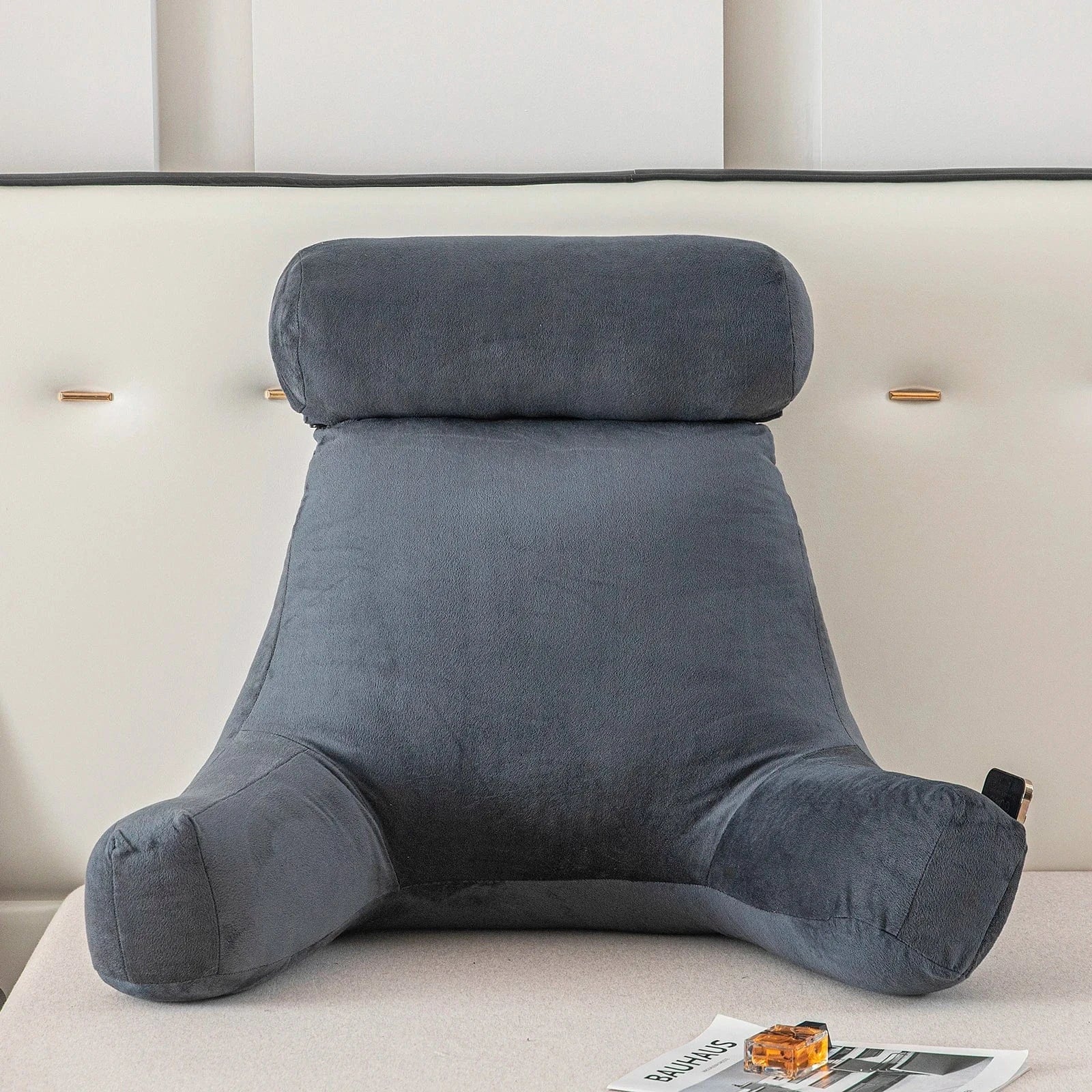 Coussin de lecture velvet noire gris / 65x85cm