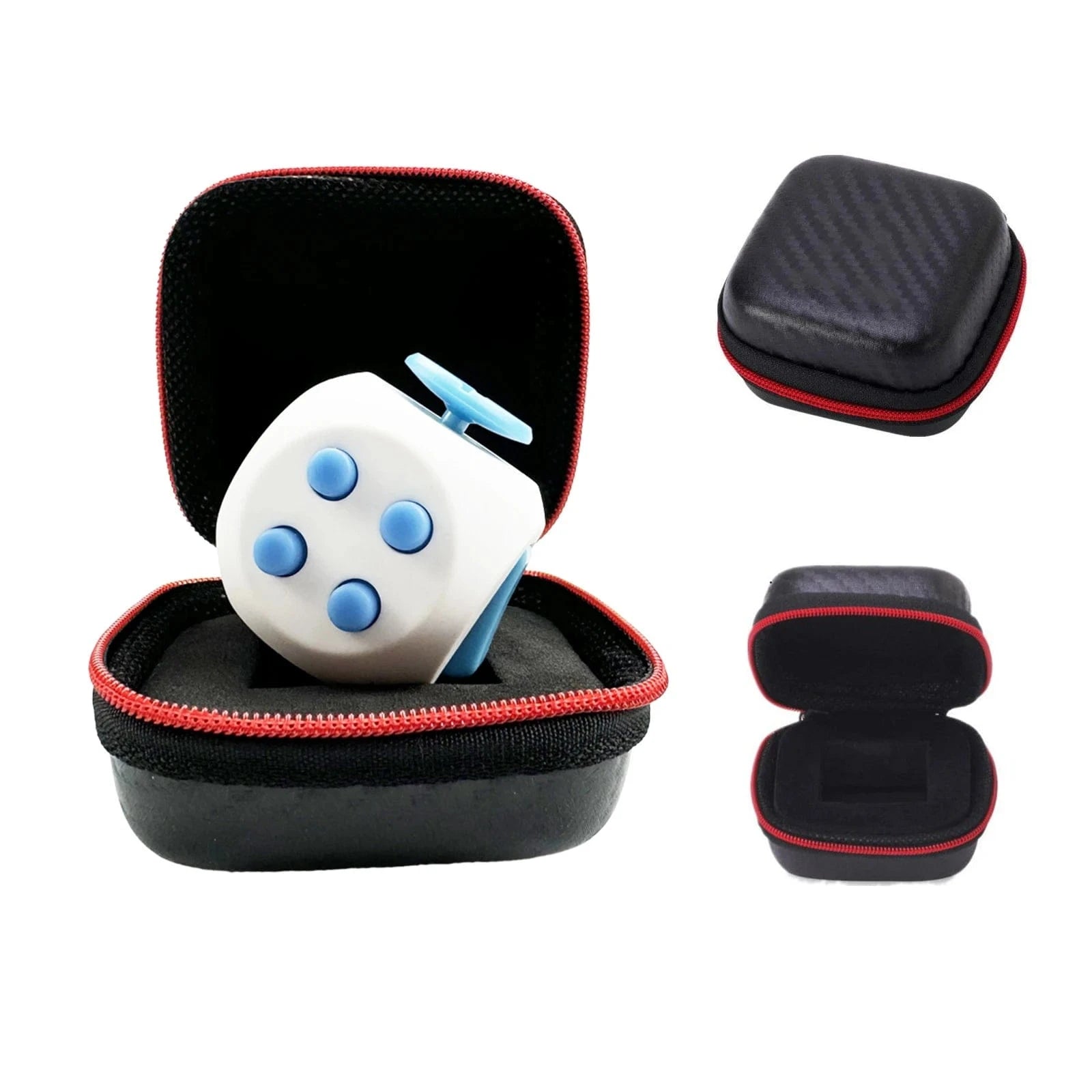 Fidget Cube white blue with case